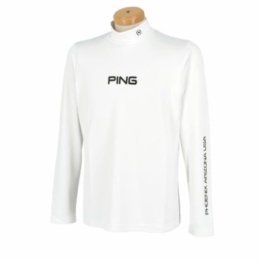 ピン PING　メンズ UVカット メッセージプリント ストレッチ 長袖 ハイネックシャツ 621-3269903　2023年モデル ホワイト（030）