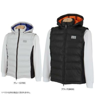 マンシングウェア Munsingwear　メンズ 防風 生地切替 着脱可能フード付き 中綿 ハイネック ベスト MEMWJK50　2023年モデル 詳細1