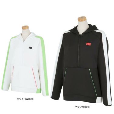 マンシングウェア Munsingwear　レディース ENVOY 配色切替 ダンボール素材 ストレッチ 長袖 ハーフジップ フーディー MEWWJL50　2023年モデル 詳細1