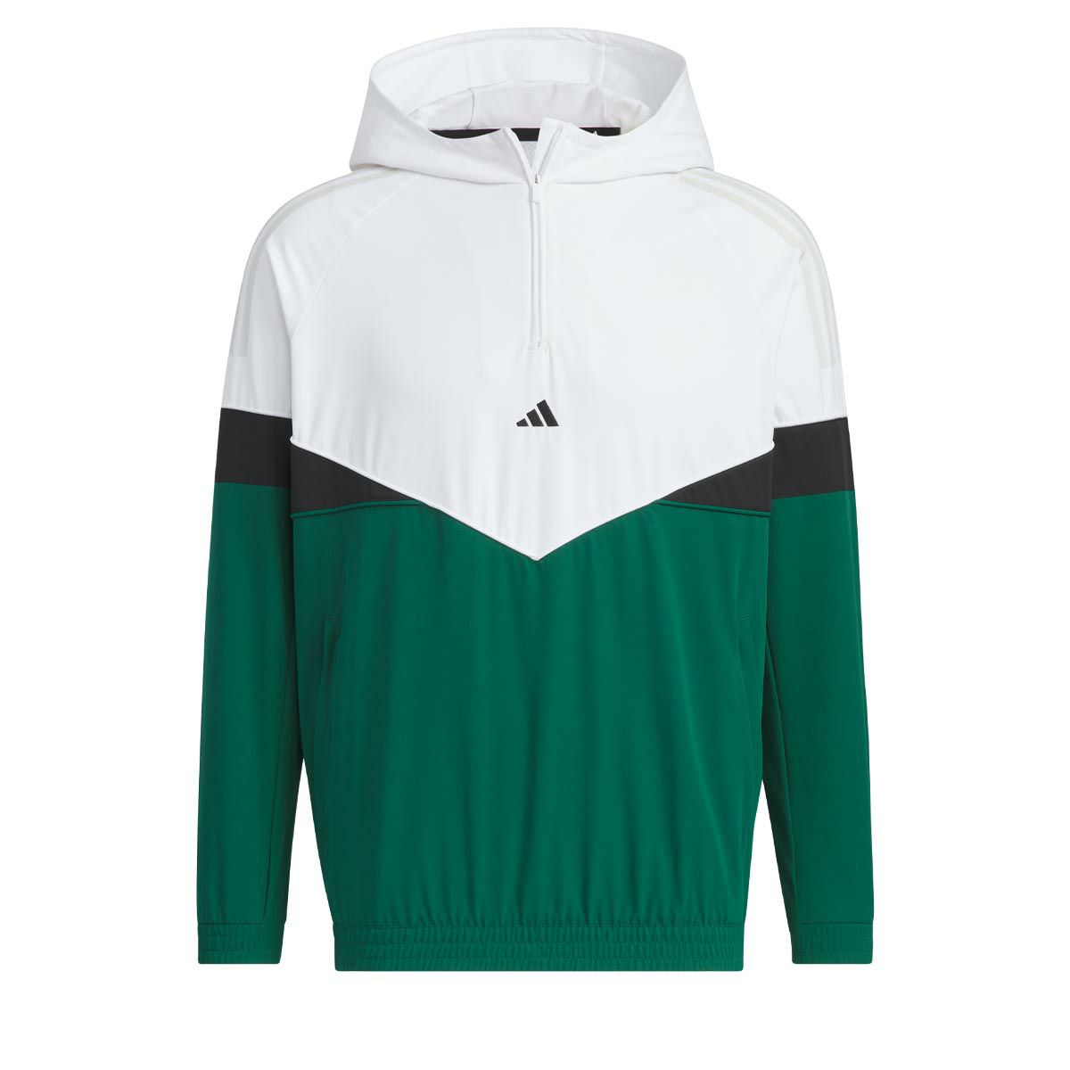 アディダス adidas　メンズ ULTIMATE365 ロゴ刺繍 カラーブロック ストレッチ 長袖 ハーフジップ フーディー JSC10　2024年モデル ホワイト/Cグリーン（IM7226）
