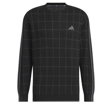 アディダス adidas　メンズ ULTIMATE365 スリーストライプス チェック柄 長袖 クルーネック セーター JTY60　2024年モデル ブラック（IM6424）