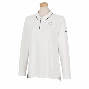 ルコック Le coq sportif　レディース ロゴデザイン 鹿の子 ストレッチ UVカット 長袖 リブ衿 ポロシャツ LG4FLS00L　2024年モデル ホワイト（WH00）