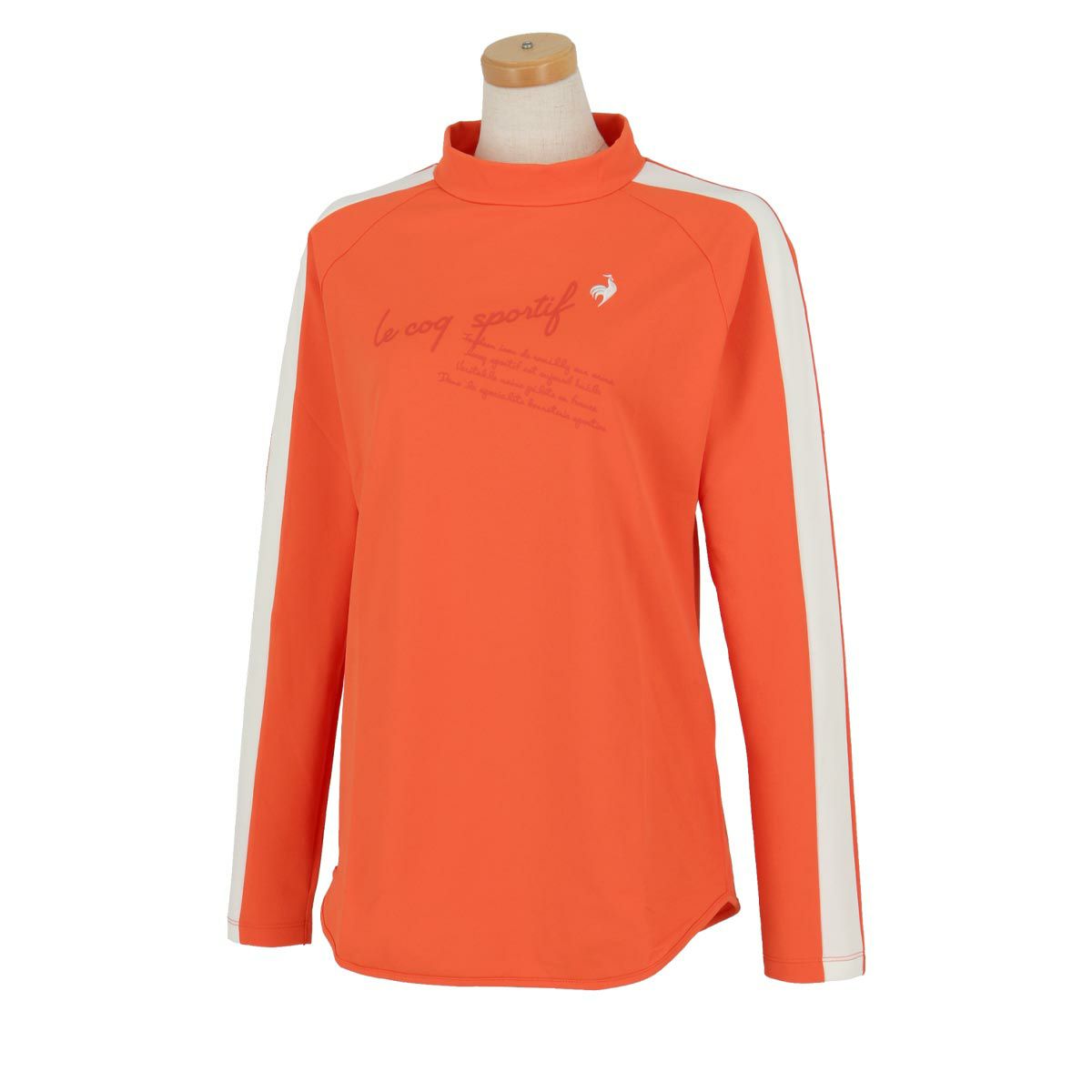 ルコック Le coq sportif　レディース 配色ライン ストレッチ UVカット 長袖 ラウンドヘム モックネックシャツ LG4FLS51L　2024年モデル オレンジ（OR00）