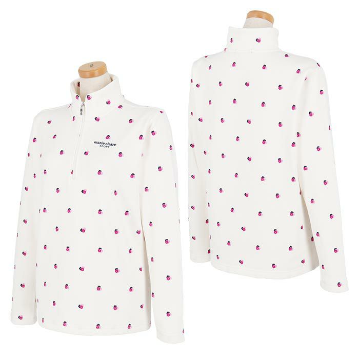 マリクレール marie claire　レディース 小花柄 飛び柄刺繍 UVカット 裏起毛 長袖 ハーフジップシャツ 733-502　2023年モデル 詳細2