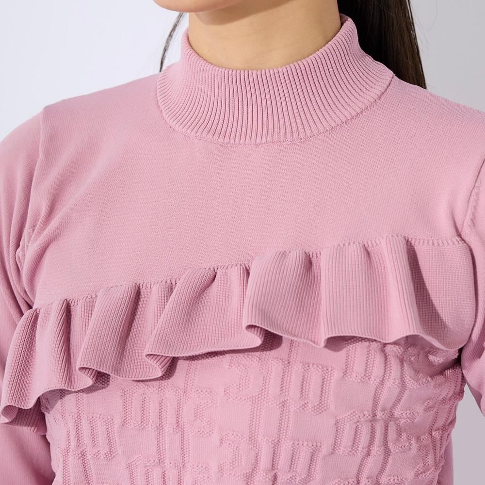 マリクレール marie claire　レディース フリル 切替デザイン ロゴジャカード 長袖 モックネック セーター 733-771　2023年モデル 詳細7