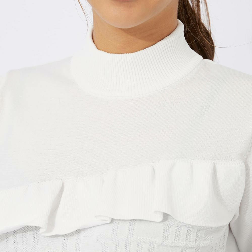 マリクレール marie claire　レディース フリル 切替デザイン ロゴジャカード 長袖 モックネック セーター 733-771　2023年モデル 詳細11