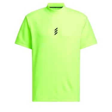 アディダス adidas　メンズ ロゴプリント ストレッチ 半袖 モックネックシャツ KSL87　2024年モデル ルシッドレモン（JJ0223）