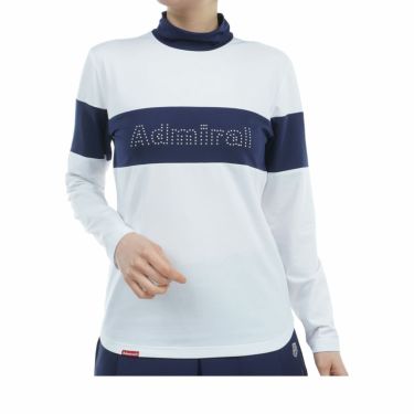 アドミラル Admiral　レディース メタルロゴ バイカラー 裏起毛 ストレッチ 長袖 モックネックシャツ ADLA459　2024年モデル ホワイト（00）