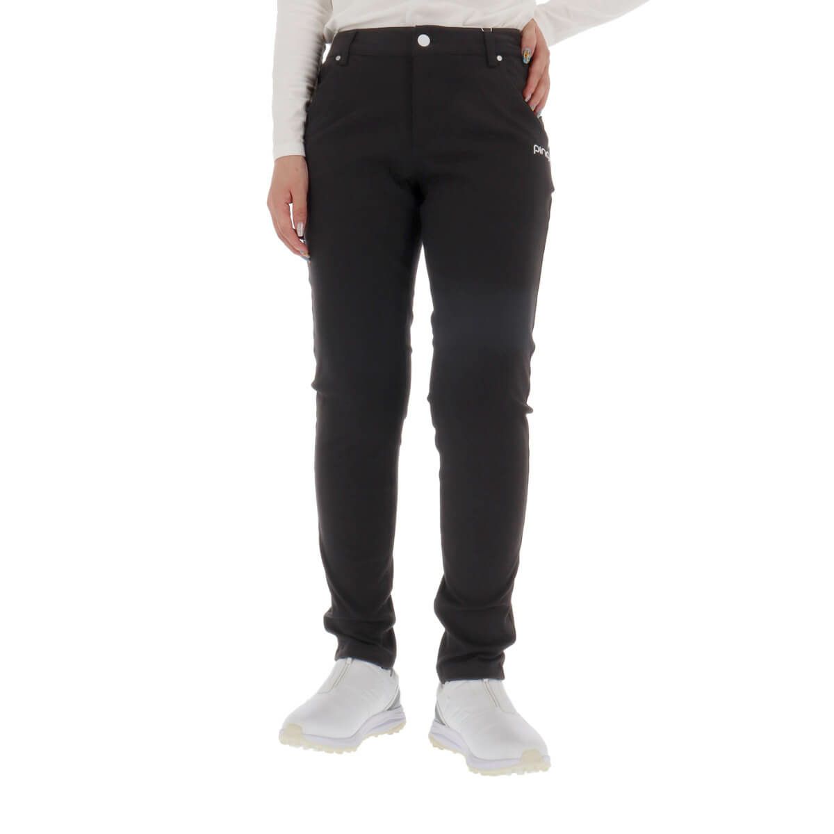 ピン PING　レディース ストレッチ バックロゴ刺繍 ツイル 5ポケット ロングパンツ 622-4231806　2024年モデル [裾上げ対応1●]  ブラック（010）