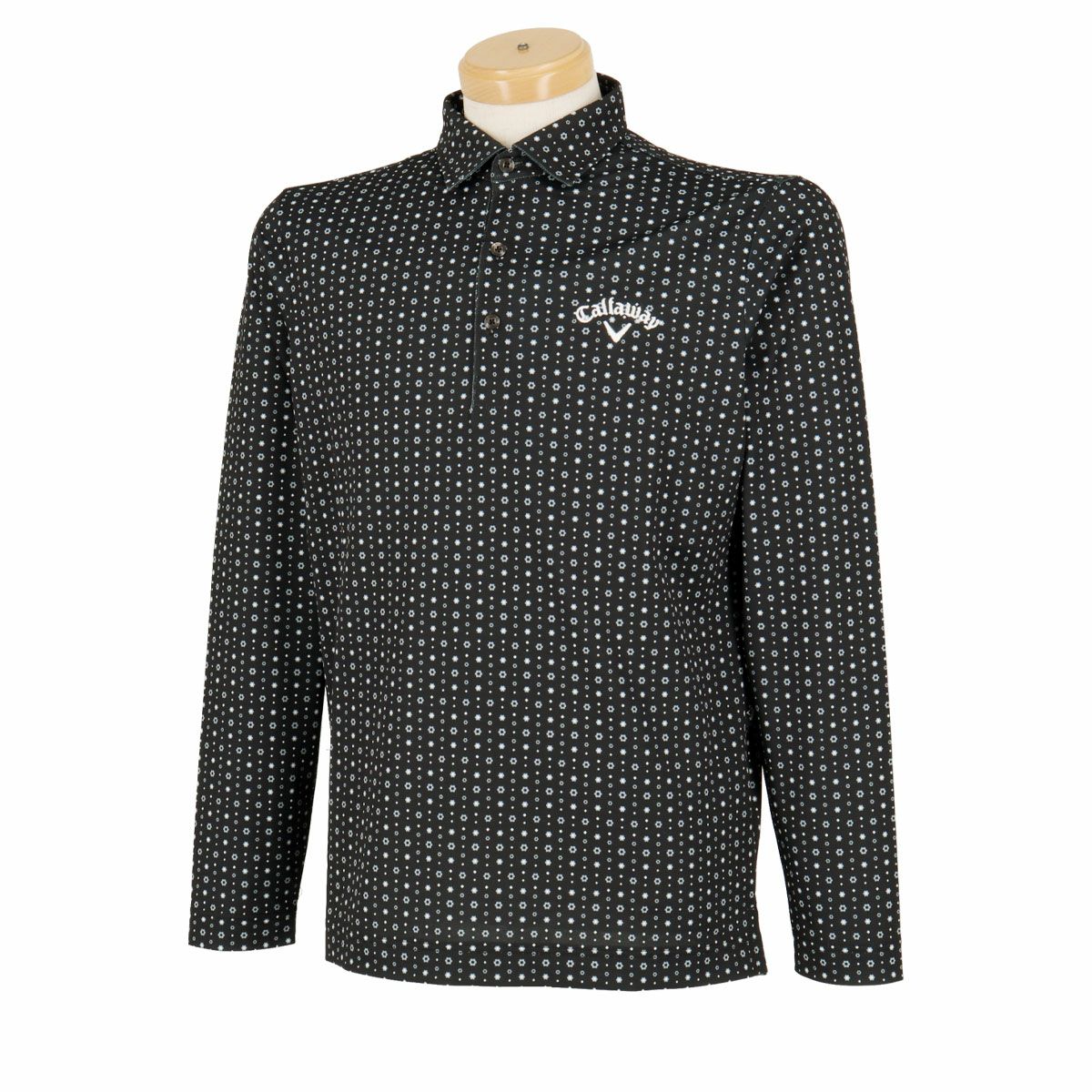 キャロウェイ Callaway　メンズ フラワープリント 総柄 鹿の子 長袖 ポロシャツ C24233107　2024年モデル ブラック（1010）