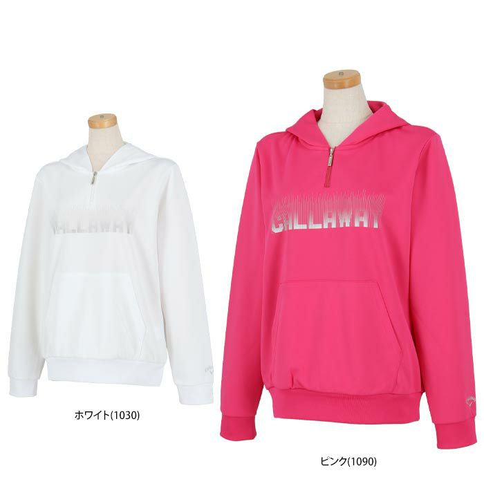 キャロウェイ Callaway　レディース メタリックロゴプリント ダンボールスウェット 長袖 ハーフジップ パーカー C24217200　2024年モデル