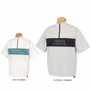 トラヴィスマシュー Travis Mathew　メンズ ロゴプリント 生地切替 2WAYストレッチ 半袖 クォータージップ ジャケット 7AK005　2024年モデル 詳細1