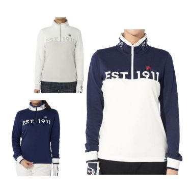 フィラ FILA　レディース 配色切替 裏起毛 ロゴプリント ストレッチ 長袖 ハーフジップシャツ 794-504　2024年モデル 詳細1