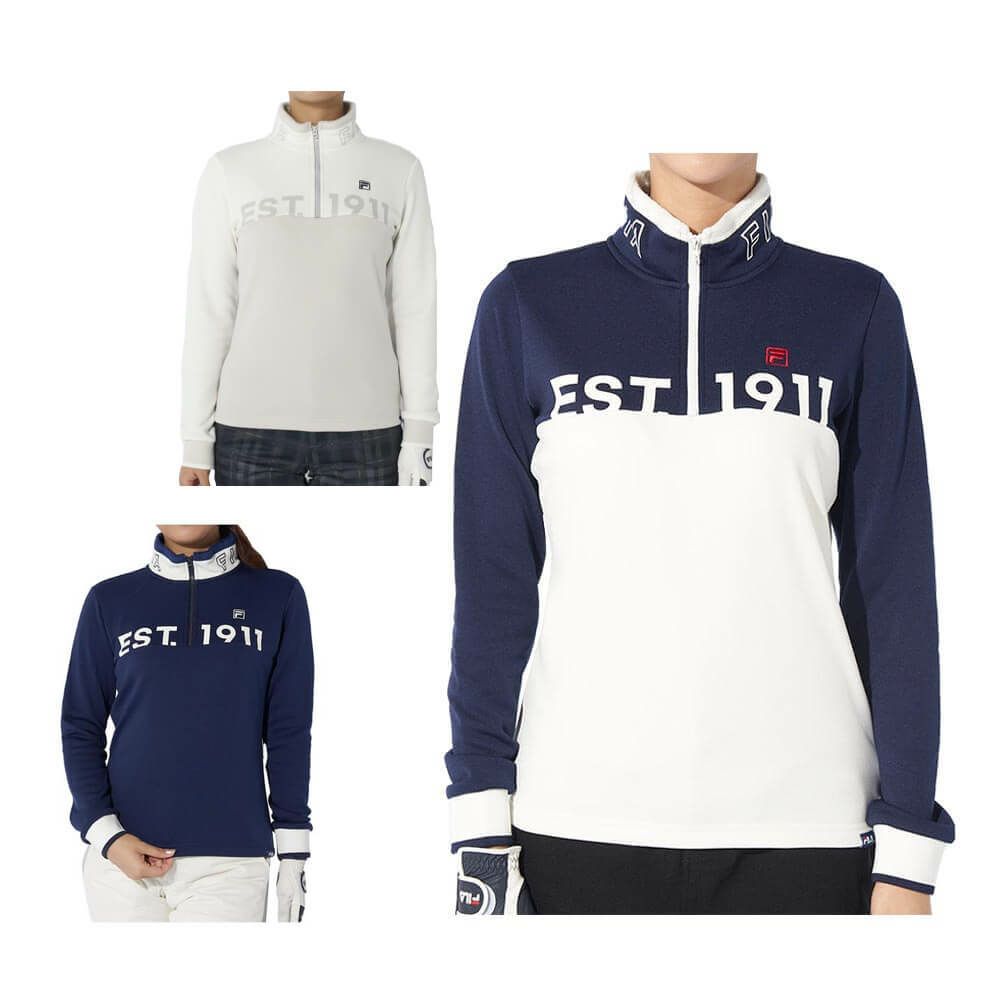 フィラ FILA　レディース 配色切替 裏起毛 ロゴプリント ストレッチ 長袖 ハーフジップシャツ 794-504　2024年モデル 詳細1