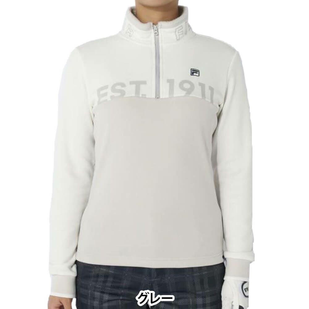フィラ FILA　レディース 配色切替 裏起毛 ロゴプリント ストレッチ 長袖 ハーフジップシャツ 794-504　2024年モデル グレー（GY）