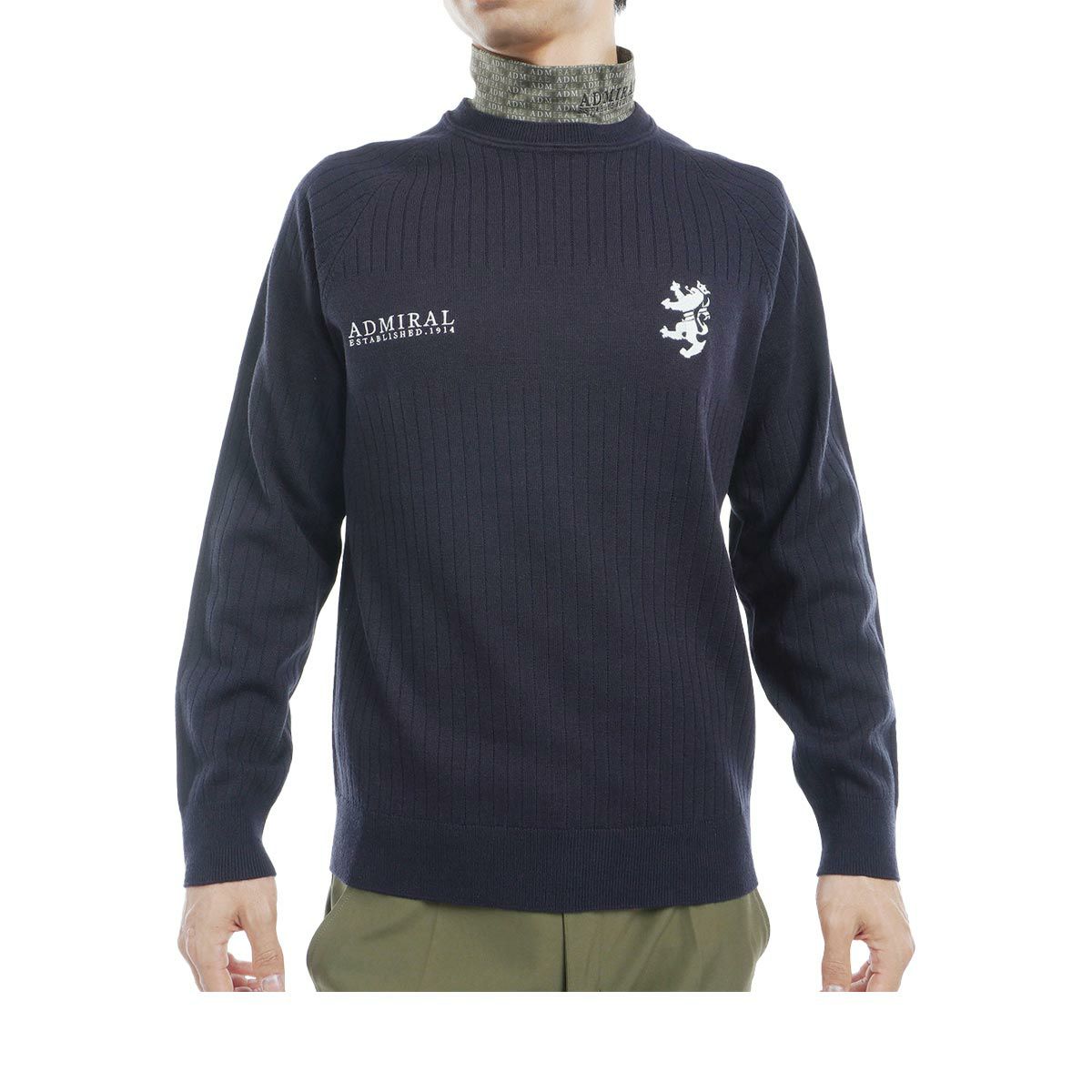 アドミラル Admiral　メンズ ビッグランパント刺繍 長袖 クルーネック セーター ADMA472　2024年モデル ネイビー（30）