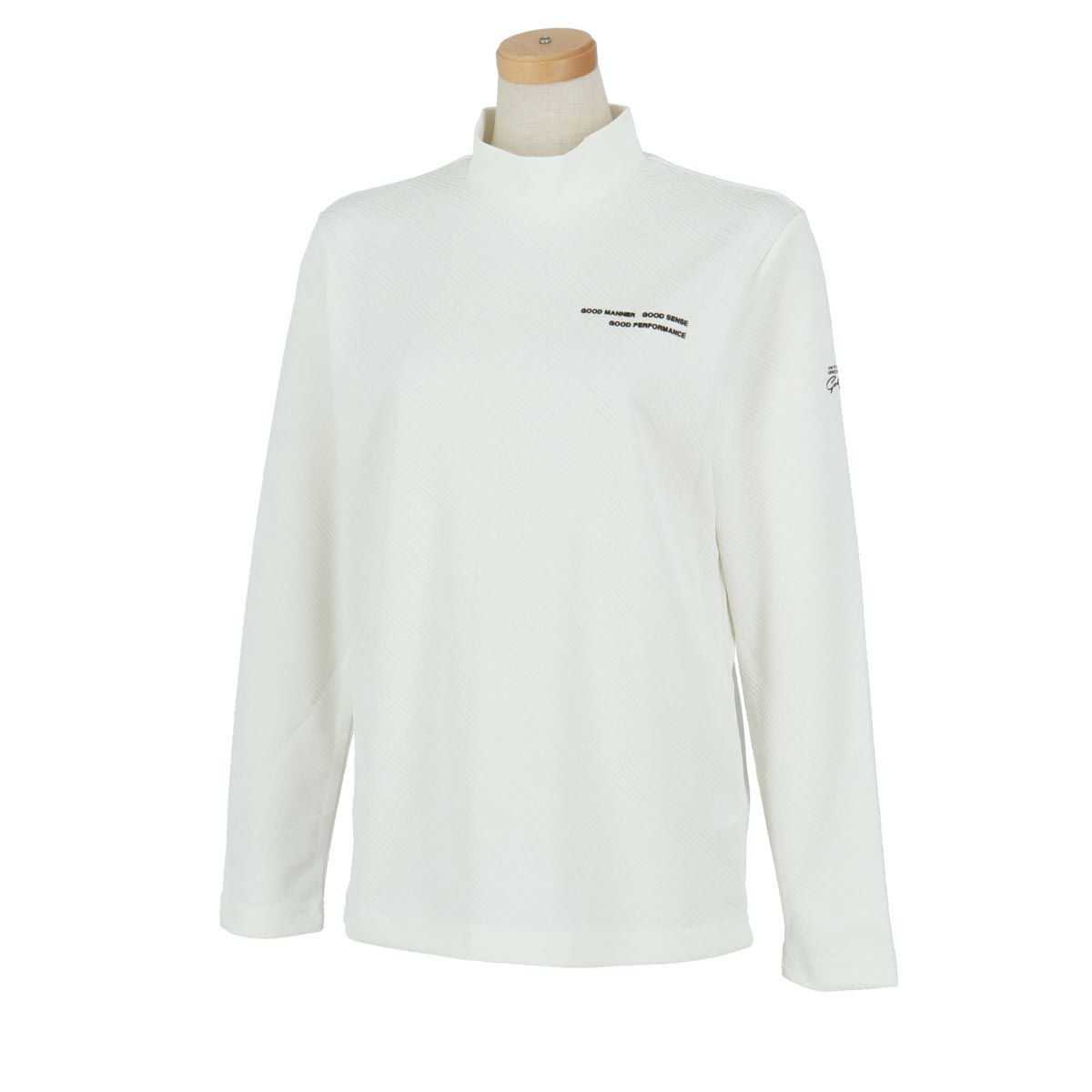 ユナイテッドアローズゴルフ　レディース ヘリンボン柄 ジャカード 長袖 バックジップ モックネックシャツ 6012-699-0058　2024年モデル ホワイト（01）
