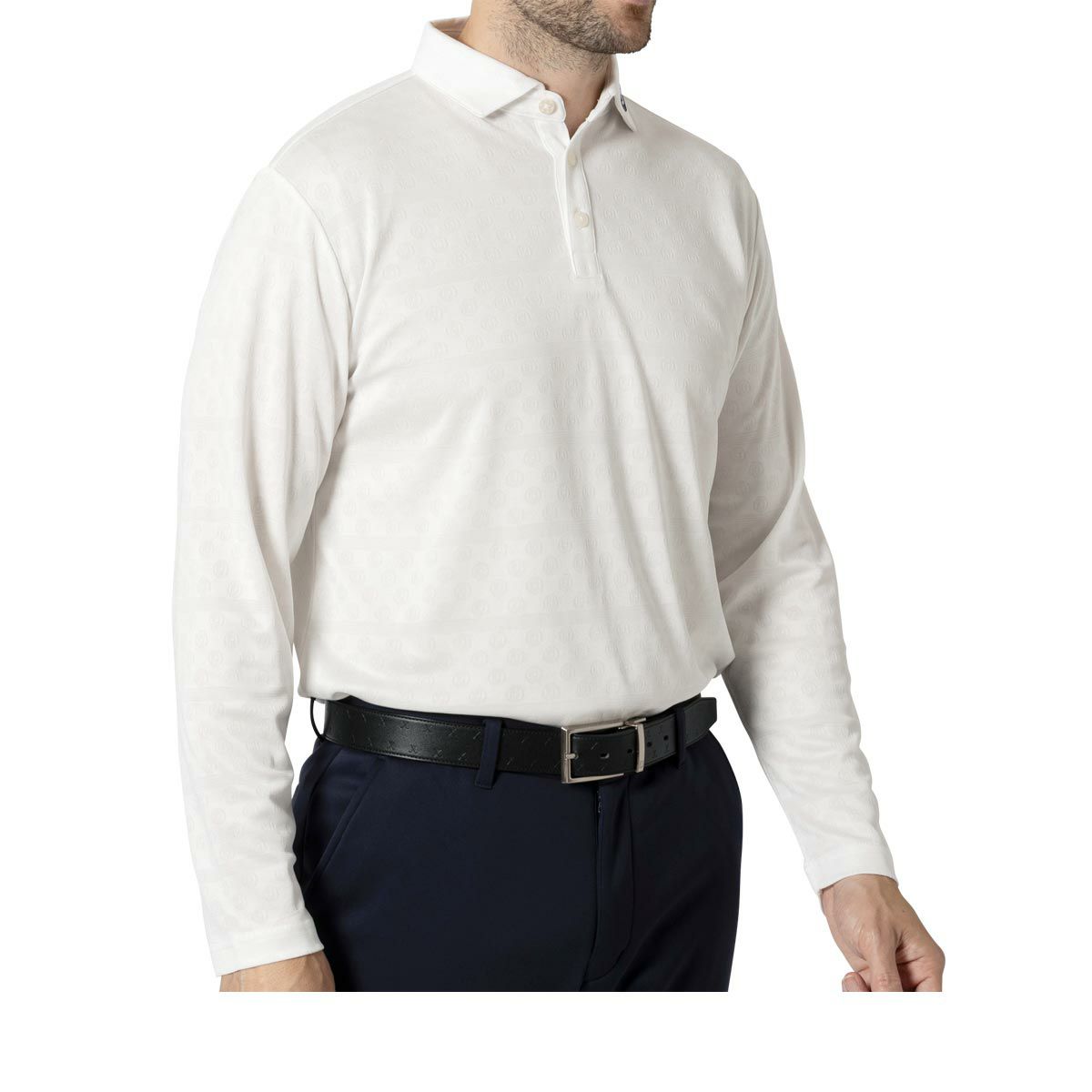 フットジョイ FootJoy　メンズ ロゴジャカード ボーダー柄 ストレッチ 長袖 ポロシャツ FJ-F24-S13　2024年モデル 詳細4