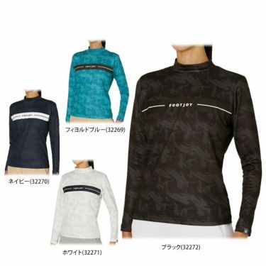 フットジョイ FootJoy　レディース 総柄プリント 配色切替 ストレッチ 長袖 モックネックシャツ FJW-F24-S04　2024年モデル 詳細1