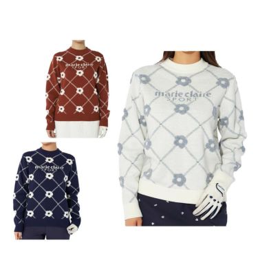 マリクレール marie claire　レディース ロゴジャガード 花柄 パイル編み 長袖 クルーネック セーター 734-721　2024年モデル 詳細1