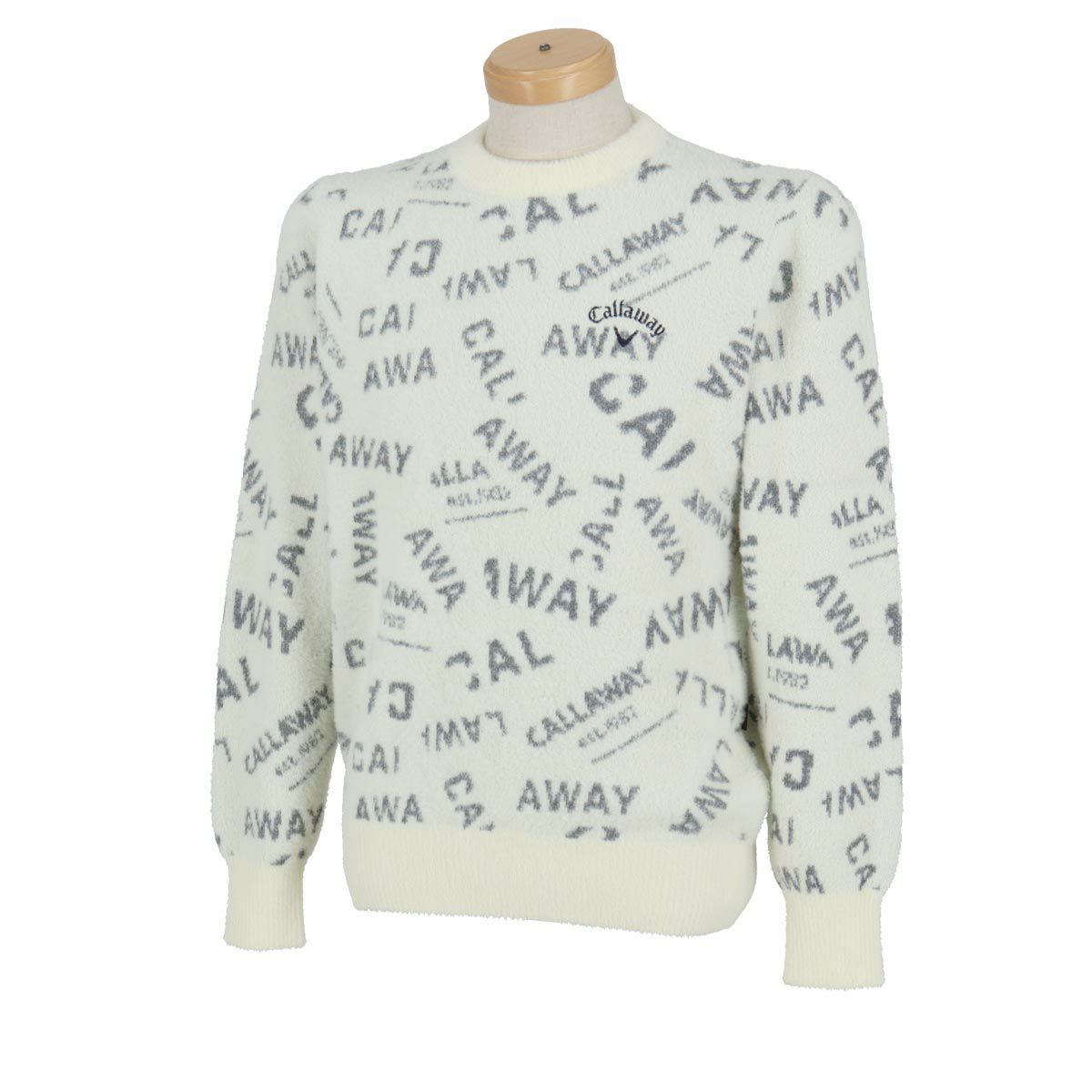 キャロウェイ Callaway　メンズ 総柄 ヘアリーニット 長袖 クルーネック セーター C24218105　2024年モデル ホワイト（1031）