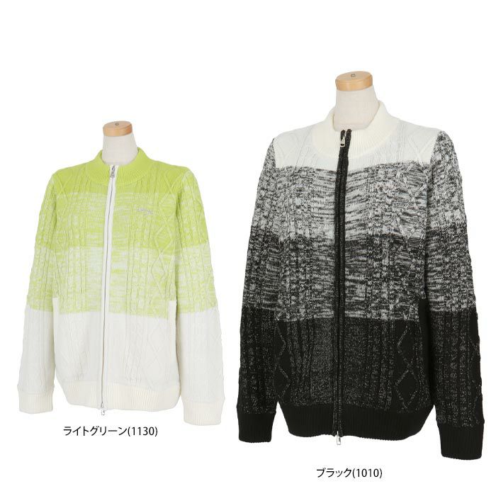 キャロウェイ Callaway　レディース ケーブル編み ラメ入り グラデーションボーダー柄 長袖 防風裏地付き フルジップ セーター C24218208　2024年モデル 詳細1