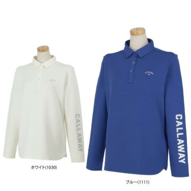 キャロウェイ Callaway　レディース メタリックロゴプリント ポンチ素材 長袖 ポロシャツ C24233203　2024年モデル 詳細1