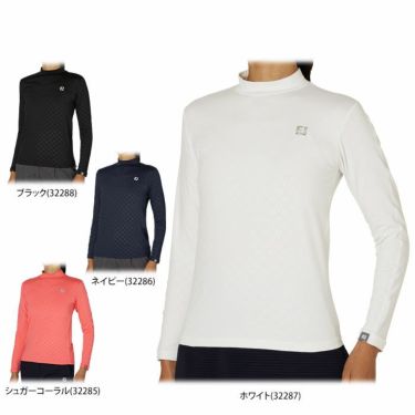 フットジョイ FootJoy　レディース 総柄 シルバーロゴプリント 裏微起毛 長袖 モックネックシャツ FJW-F24-S06　2024年モデル 詳細1