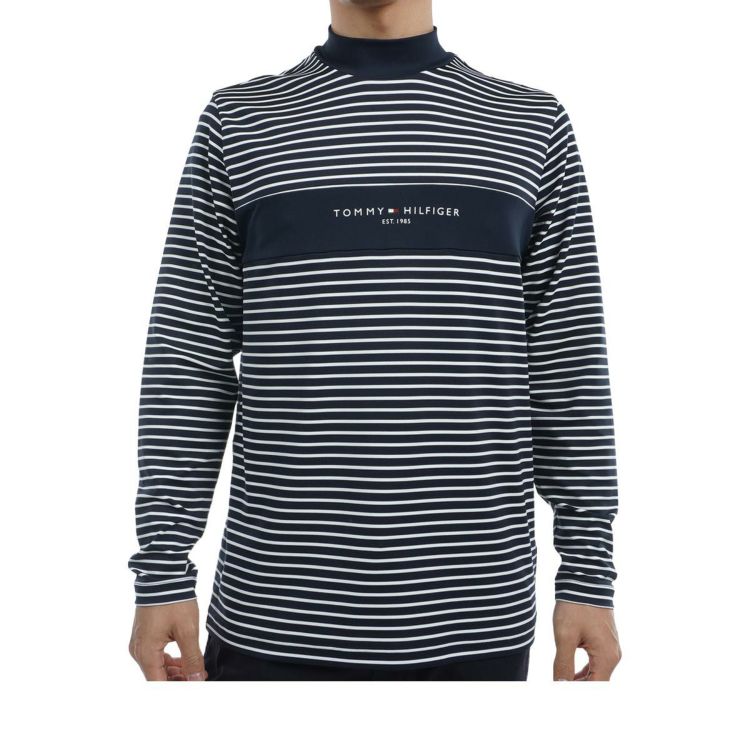 [30％OFF] トミー ヒルフィガー ゴルフ　メンズ ロゴプリント 配色切替 ストレッチ 長袖 モックネックシャツ THMA454 [2024年秋冬モデル] トミー ヒルフィガー ゴルフ メンズ ロゴプリント 配色切替 ストレッチ