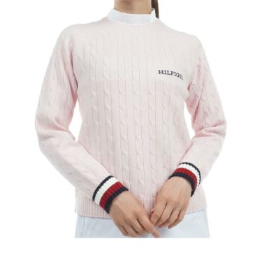 トミー ヒルフィガー ゴルフ　レディース ケーブル編み 長袖 クルーネック セーター THLA478　2024年モデル ピンク（48）