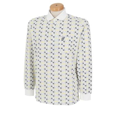 マンシングウェア Munsingwear　メンズ ロゴデザイン 総柄 長袖 ポロシャツ MG4FLS81M　2024年モデル ホワイト（WH00）