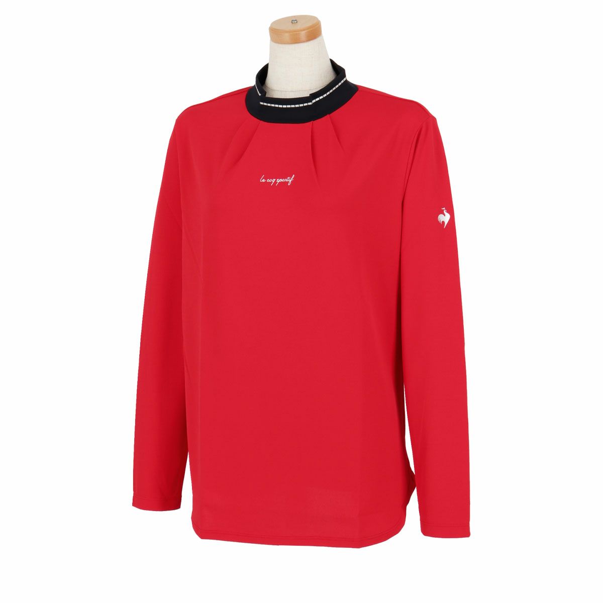 ルコック Le coq sportif　レディース ロゴプリント バイカラー タックネックデザイン 長袖 モックネックシャツ LG4FLS50L　2024年モデル レッド（RD00）