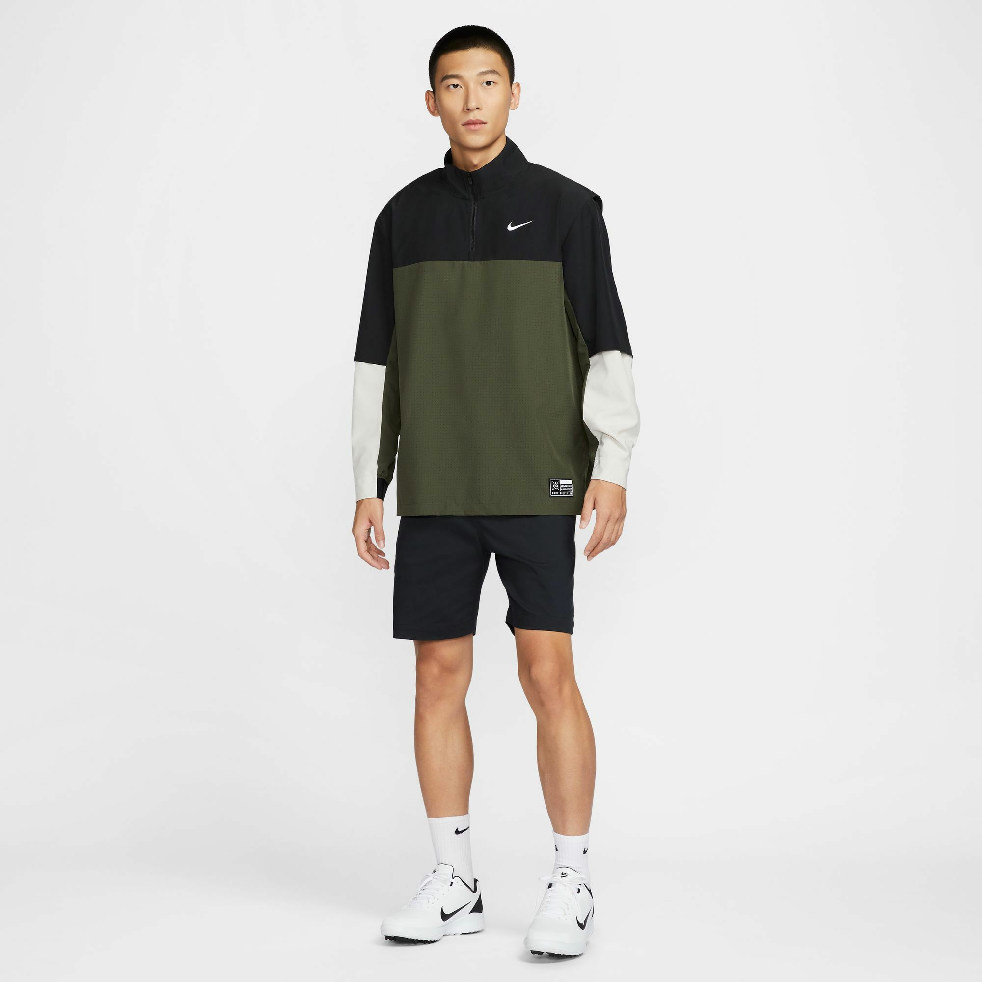 ナイキ NIKE　メンズ カラーブロック 長袖 ハーフジップ プルオーバー ジャケット FQ1156 010 ブラック/カーゴカーキ/ライトボーン/ホワイト　2024モデル 詳細7
