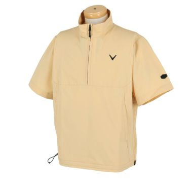 キャロウェイ Callaway　メンズ ロゴプリント ストレッチ 半袖 ハーフジップ ブルゾン C24116100　2024年モデル ベージュ（1040）