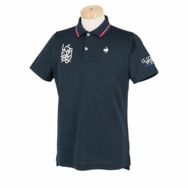 ルコック Le coq sportif　メンズ UVカット ロゴ刺繍 接触冷感 ストレッチ 半袖 ポロシャツ QGMXJA51　2024年モデル ネイビー（NV00）