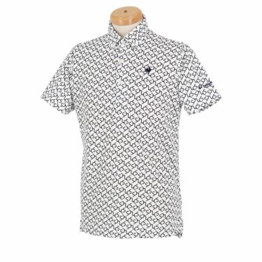 ルコック Le coq sportif　メンズ モノグラムプリント 総柄 ストレッチ 半袖 ボタンダウン ポロシャツ QGMXJA53　2024年モデル ホワイト（WH00）