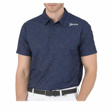 スリクソン SRIXON　メンズ 鹿の子 総柄プリント ストレッチ 半袖 ポロシャツ RGMXJA05　2024年モデル ネイビー（NV00）