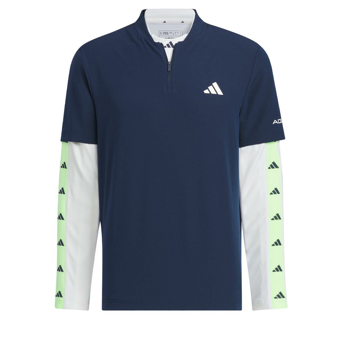 アディダス adidas　メンズ ロゴプリント ストレッチ 半袖 ハーフジップシャツ & ロゴライン 長袖 モックネックシャツ IKK78　2024年モデル カレッジネイビー/ホワイト