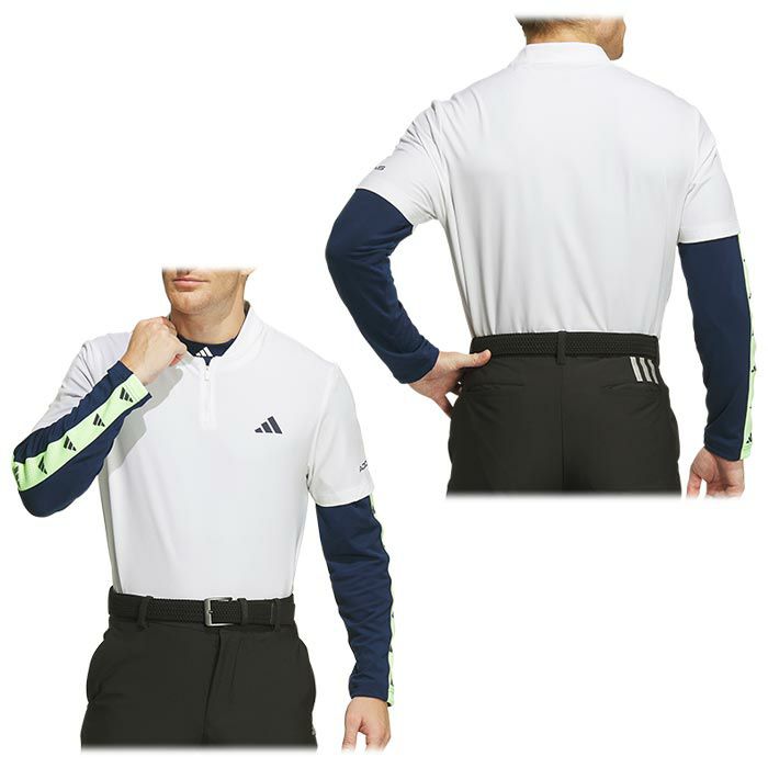 アディダス adidas　メンズ ロゴプリント ストレッチ 半袖 ハーフジップシャツ & ロゴライン 長袖 モックネックシャツ IKK78　2024年モデル 詳細2