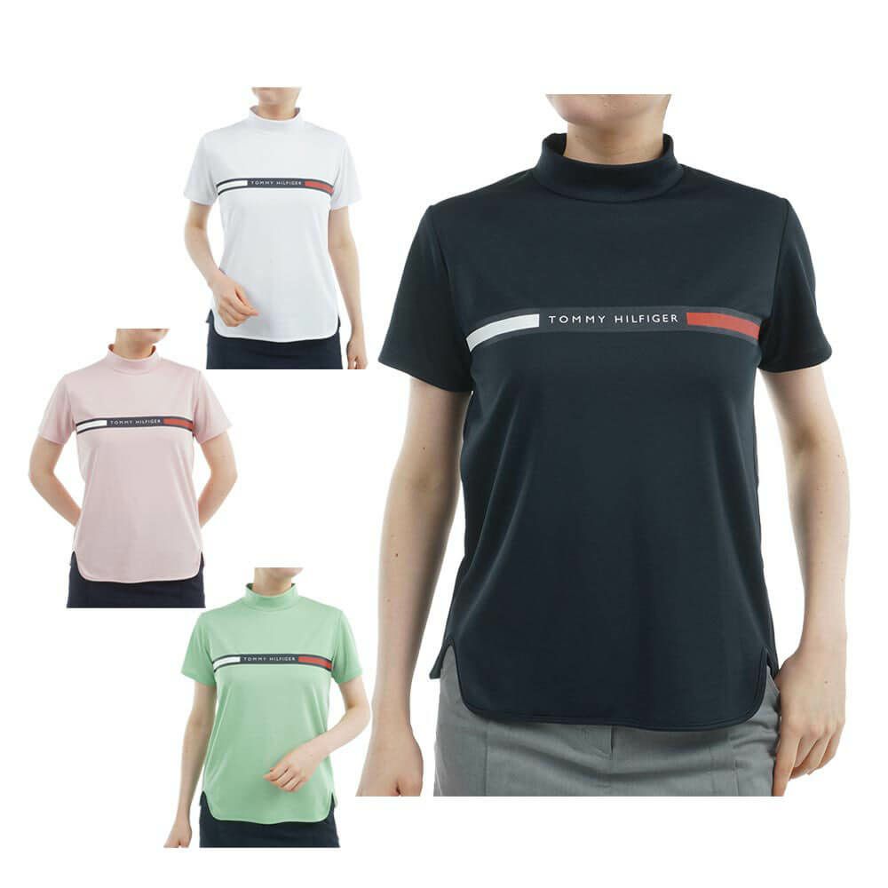 トミー ヒルフィガー ゴルフ　レディース ラインロゴ トリコロール配色 半袖 モックネックシャツ THLA532　2025年モデル 詳細1