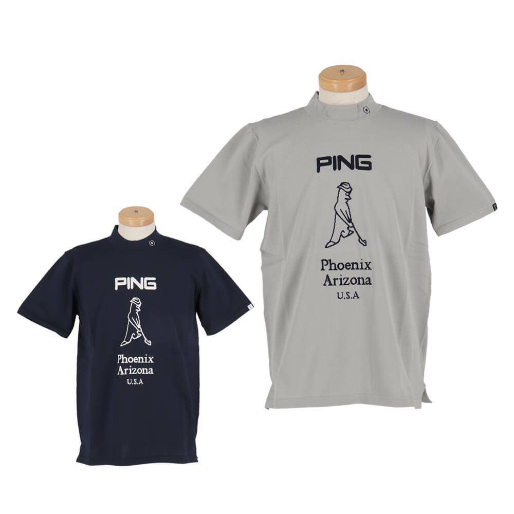ピン PING　メンズ Mr.PING ジャカード 半袖 ハイネック ニットシャツ 621-4172203　2024年モデル 詳細1