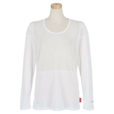 マリクレール marie claire　レディース ロゴプリント メッシュ切替 ストレッチ 長袖 Uネック インナーシャツ 713-9825（WT）