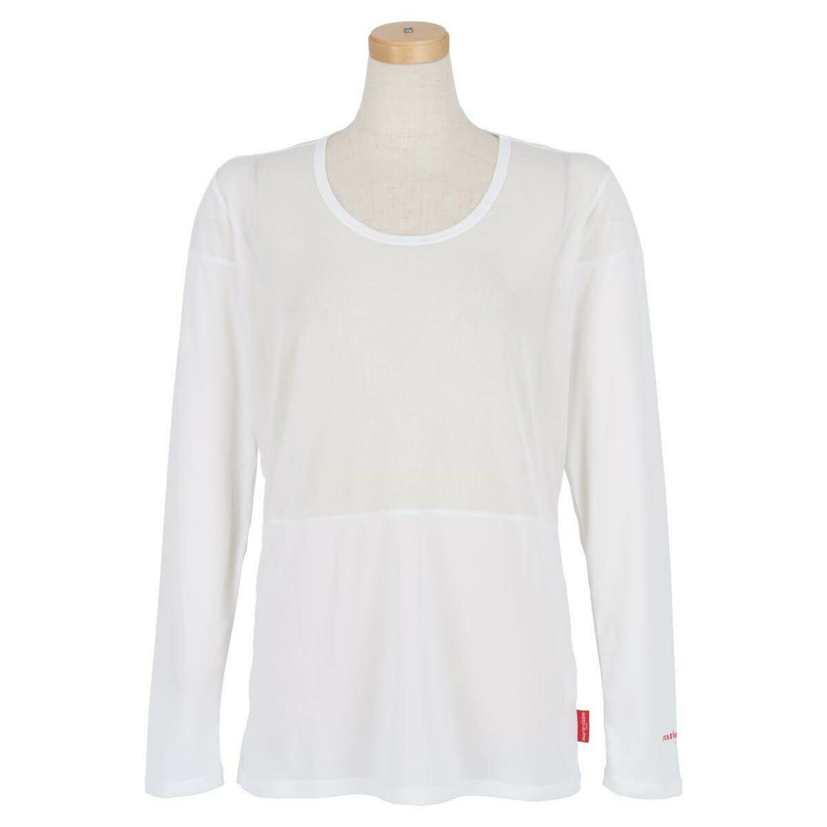 マリクレール marie claire　レディース ロゴプリント メッシュ切替 ストレッチ 長袖 Uネック インナーシャツ 713-9825（WT）