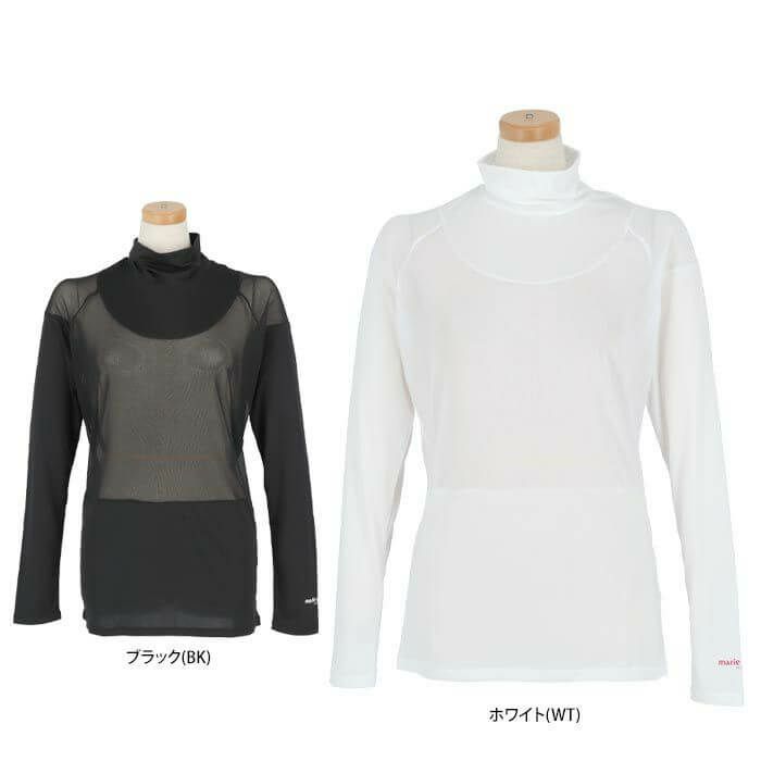 マリクレール marie claire　レディース ロゴプリント メッシュ切替 ストレッチ 長袖 ハイネック インナーシャツ 713-9835 詳細1