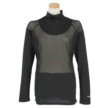 マリクレール marie claire　レディース ロゴプリント メッシュ切替 ストレッチ 長袖 ハイネック インナーシャツ 713-9835 ブラック（BK）