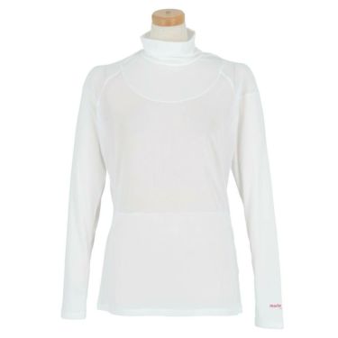 マリクレール marie claire　レディース ロゴプリント メッシュ切替 ストレッチ 長袖 ハイネック インナーシャツ 713-9835 ホワイト（WT）