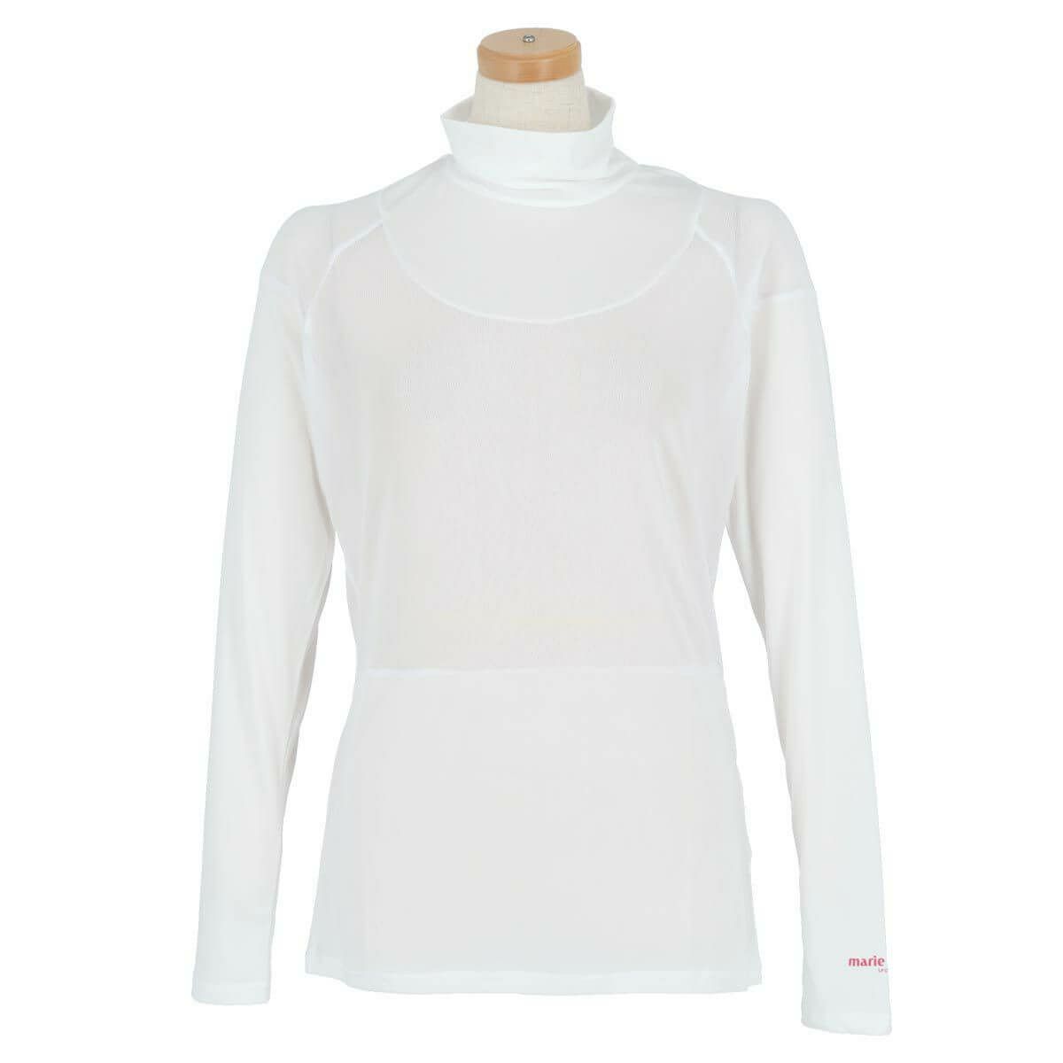 マリクレール marie claire　レディース ロゴプリント メッシュ切替 ストレッチ 長袖 ハイネック インナーシャツ 713-9835 ホワイト（WT）