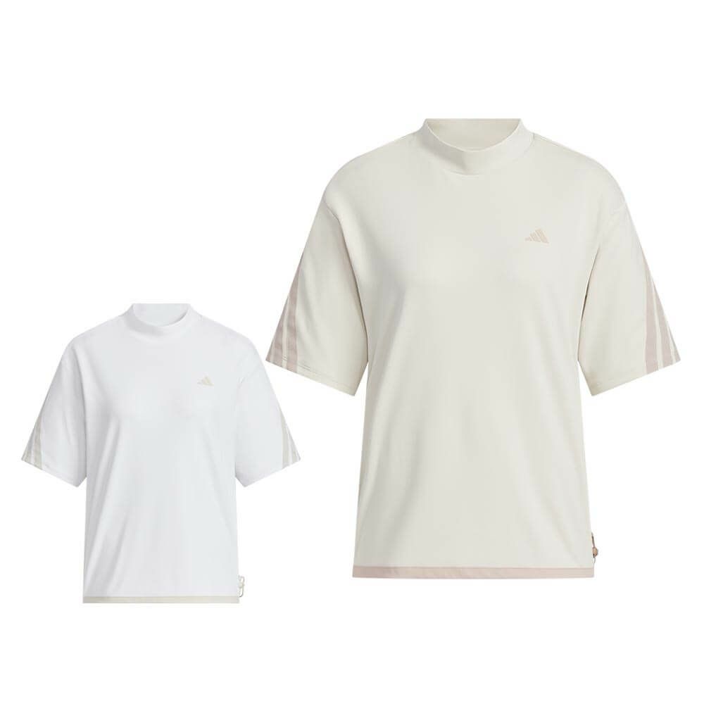 アディダス adidas　レディース スリーストライプス ボックスシルエット 半袖 モックネックシャツ KTI91　2025年モデル