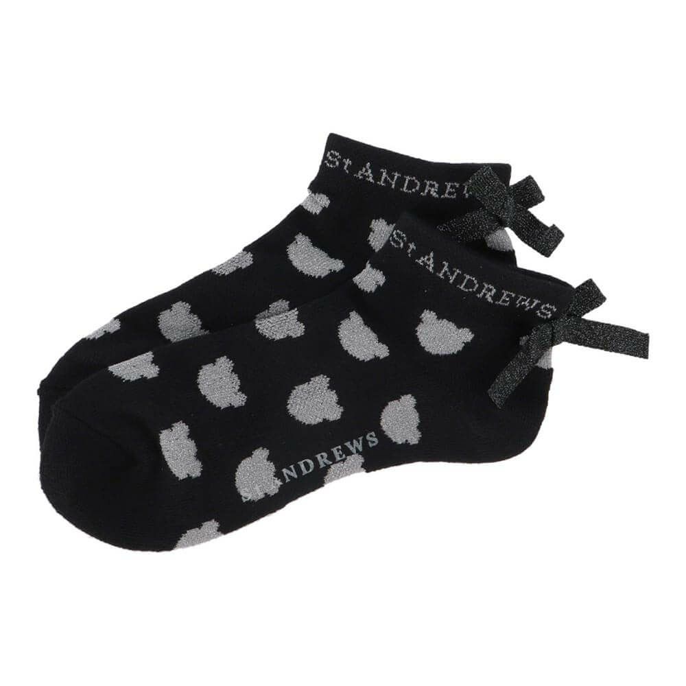 セントアンドリュース St ANDREWS　レディース ベアシルエット柄 リボン付き アンクルソックス 042-5186252 010 ブラック　2025年モデル ブラック