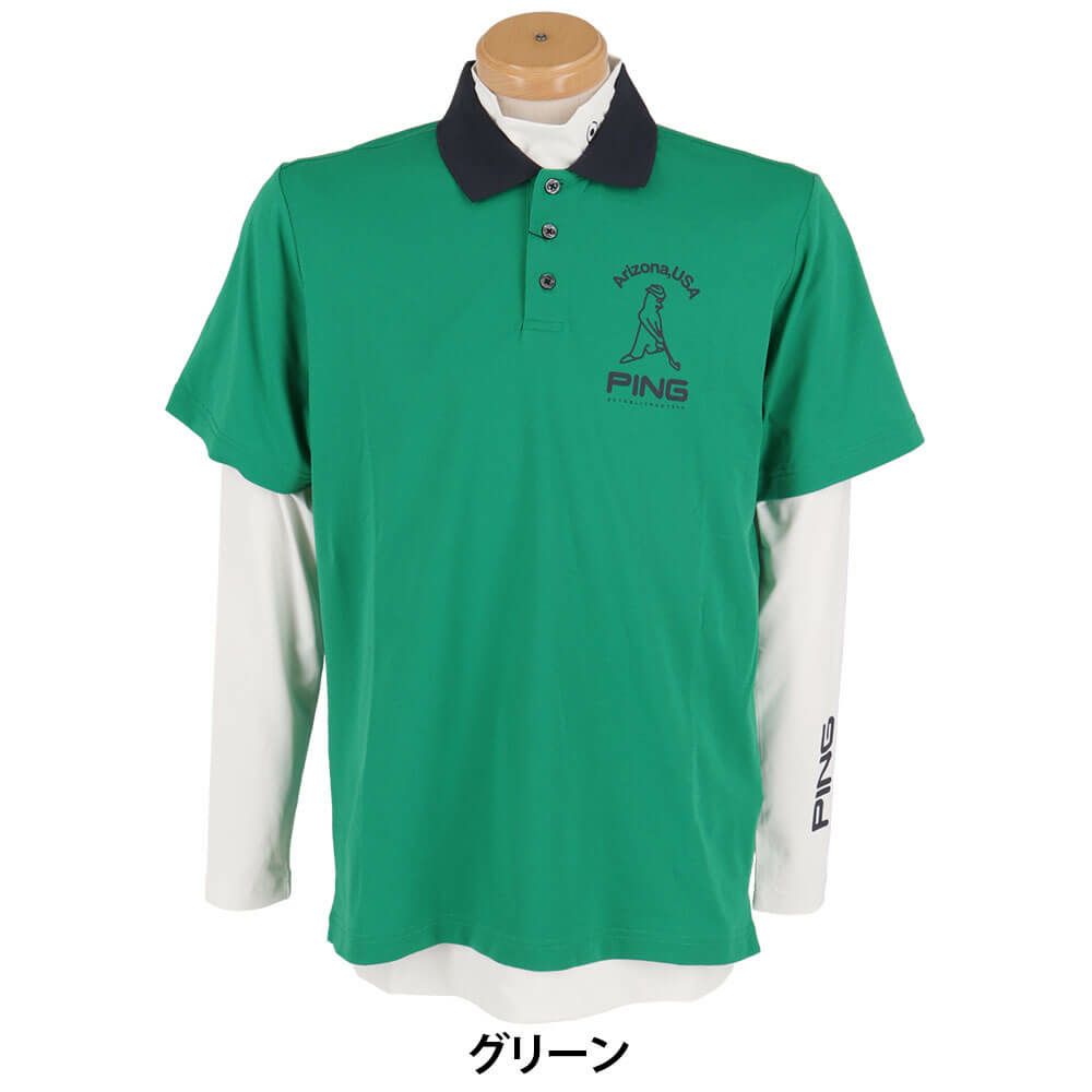 ピン PING　メンズ 半袖 ポロシャツ & 天竺長袖 ハイネックインナーシャツ レイヤード ツインセット 621-5160205　2025年モデル 詳細8